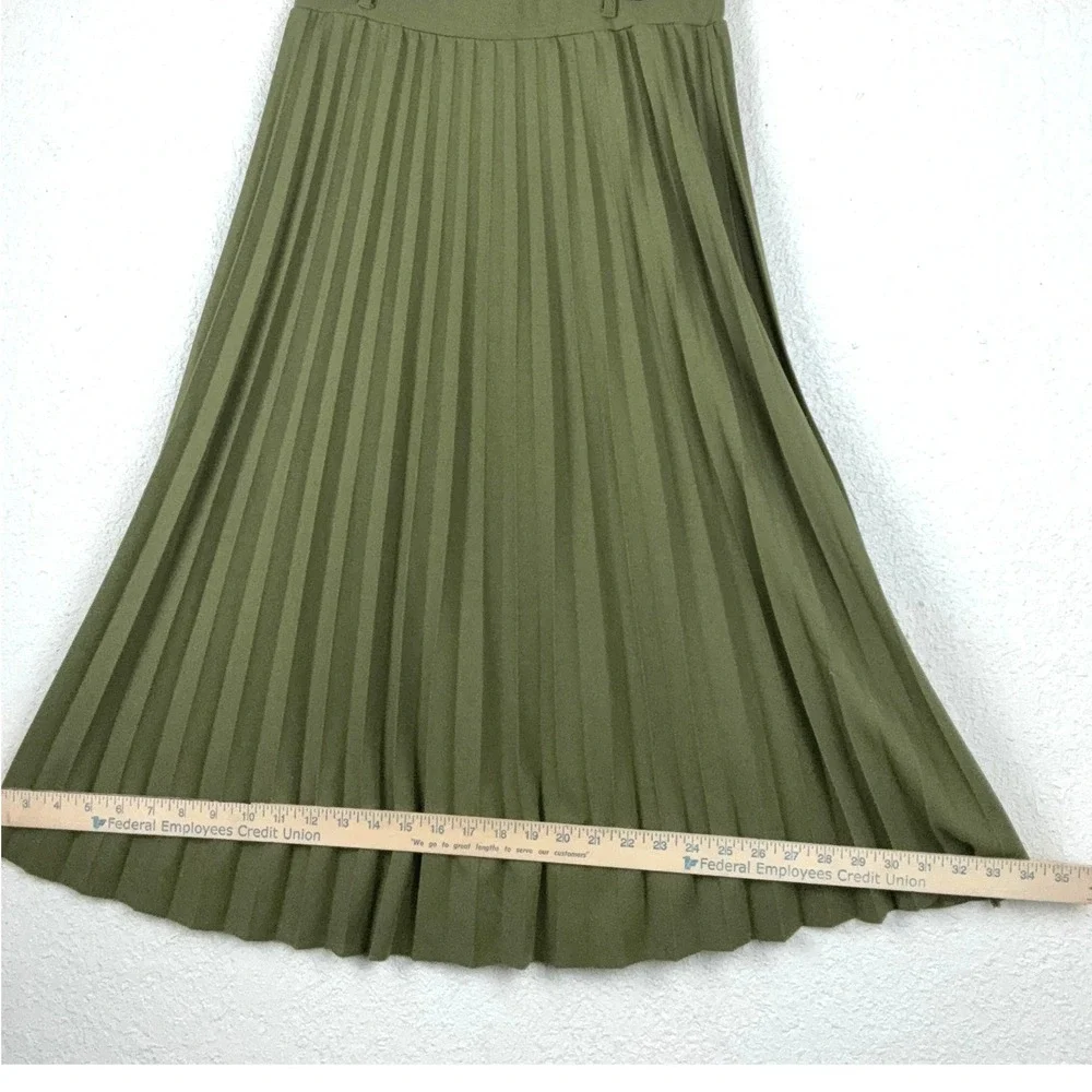 Elizabeth & Nicole Olive Green Pleated Midi Skirt - PL- Classic Academic
